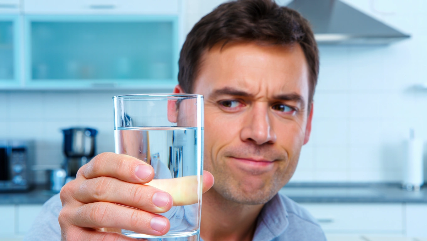Confused Man Thinking Looking At Glass Of Distilled Water Unsure Whether He Can Drink Distilled Water