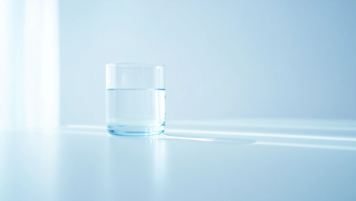 What Is Still Water Glass Of Water On White Or Opaque Tabel Next To Window With Sunlight Shining Through